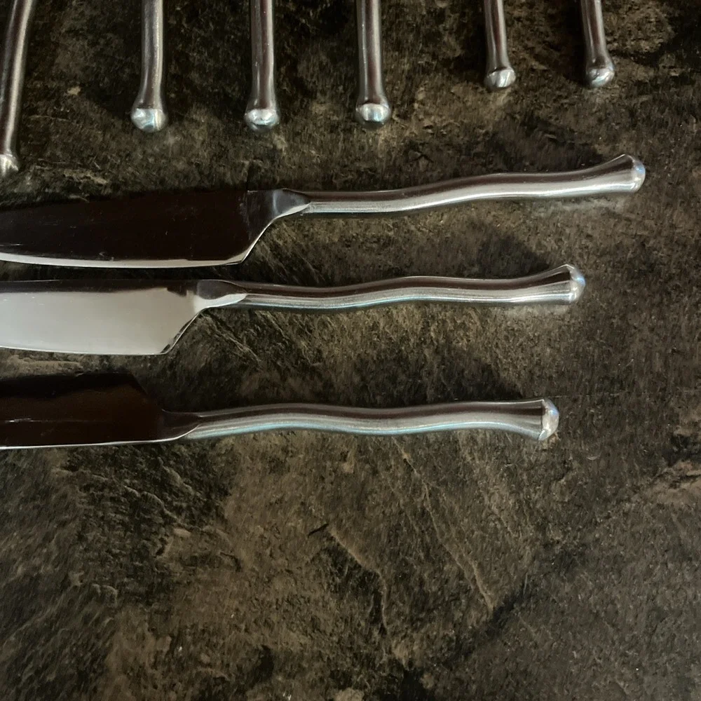 14 Pc Gourmet Settings EXOTIQUE PLATINUM 18/10  Stainless Wavy Satin Handle